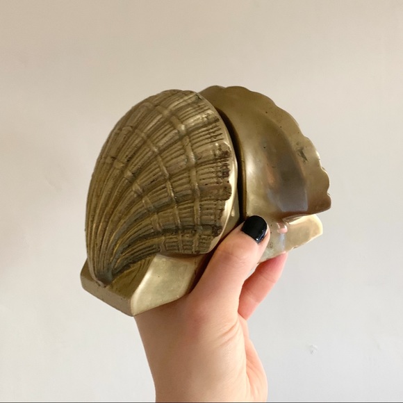 vintage solid brass seashell bookends decor